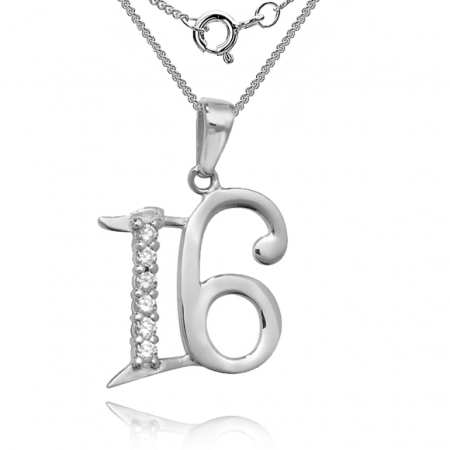 16th Birthday Necklace, CZ & Sterling Silver