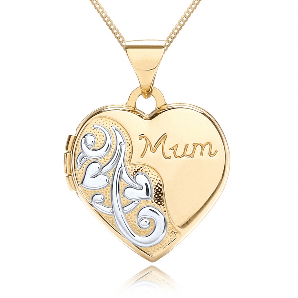 Mum Heart Locket, 9ct Yellow  White Gold, PersonalisedEngraved