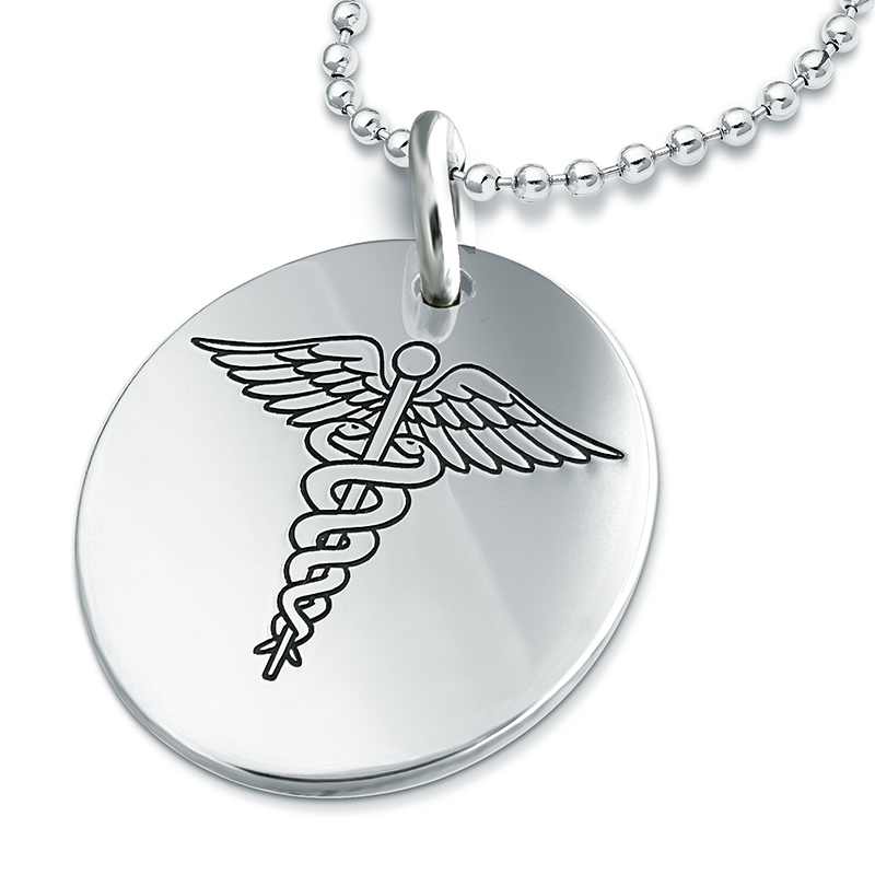 Large Medical Alert Necklace, Personalised, Sterling Silver, Unisex