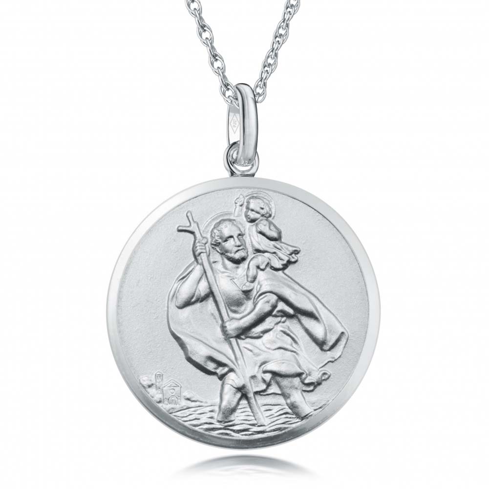 St Christopher Travellers Prayer Sterling Silver Antique Finish Necklace