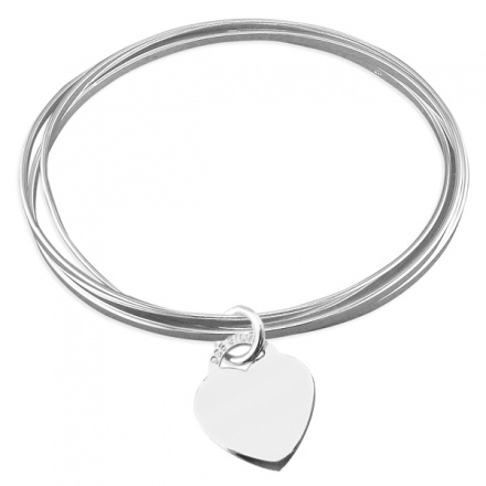 ... Flat Slave Sterling Silver Bangles with Heart (can be personalised