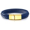 Mens Blue Leather & Gold Identity Bracelet, Personalised, Genuine Leather