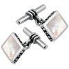 Mother of Pearl Lattice Cufflinks Square, Sterling Silver (Engraving Available)