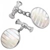 Mother of Pearl Striped Cufflinks Round, Sterling Silver (Engraving Available)