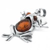 Amber Frog Necklace, Sterling Silver