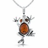 Amber Frog Necklace, Sterling Silver