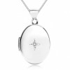 Oval Locket, 9ct White Gold with Diamond
