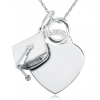 Graduation Heart & Mortar Board Hat Sterling Silver Necklace (can be personalised)