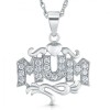 Mum Necklace, Sterling Silver & Cubic Zirconia, Scroll & Heart
