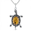 Tortoise Necklace, Cognac Amber & Sterling Silver