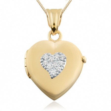 Heart Locket, CZ Pave Set Heart, 9ct Gold, Personalised / Engraved