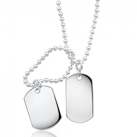 Classic Double Off Set Dog Tags Sterling Silver Necklace (can be personalised)