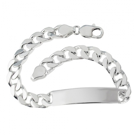 Gents 8mm wide 9.5 inches (24cm) Hallmarked ID Curb Sterling Silver Bracelet (can be personalised)