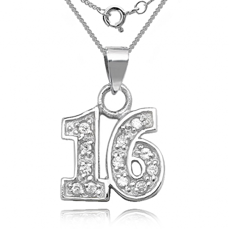 16th Birthday Sterling Silver & Cubic Zirconia Necklace