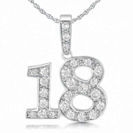 18th Birthday Necklace, Cubic Zirconia Encrusted Number 18