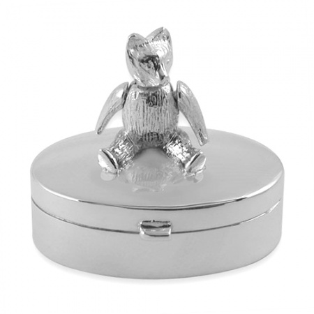 Teddy Bear Oval Sterling Silver Trinket/Pill Box (can be personalised)