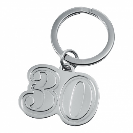 Number 30 Keyring, 30th Birthday, Personalised, 925 Sterling Silver