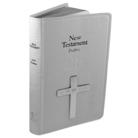 White Leather Holy Bible with Hallmarked Sterling Silver Cross