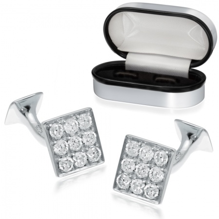 Cubic Zirconia and Sterling Silver Square Cufflinks (can be personalised)