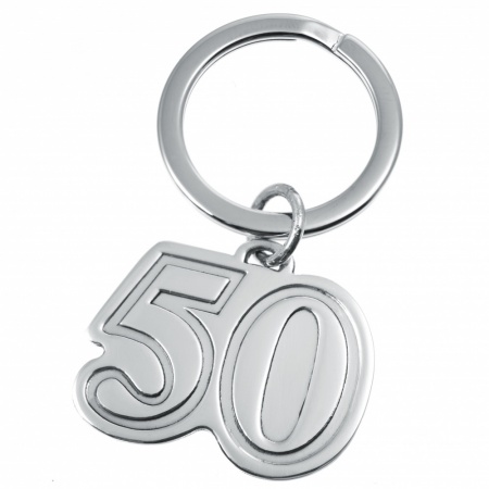50th Birthday Keyring, Personalised, Sterling Silver, Number 50