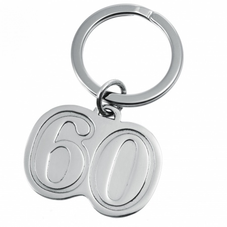 Number 60 Keyring, Personalised, 60th Birthday, 925 Sterling Silver