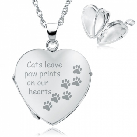 Cats Leave Paw Prints on our Hearts Locket, Personalised, 4 Photo, Sterling Silver