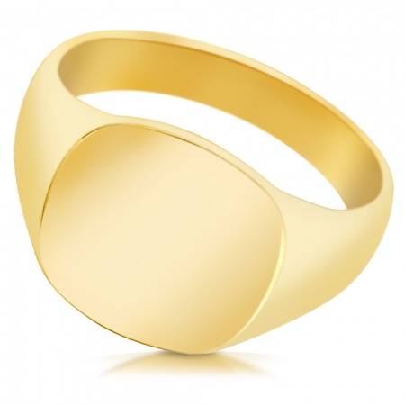 Mens 9ct Gold Cushion Signet Ring, Personalised, Yellow Gold, Hallmarked