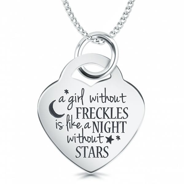A Girl without Freckles Heart Shaped Sterling Silver Necklace (can be personalised)