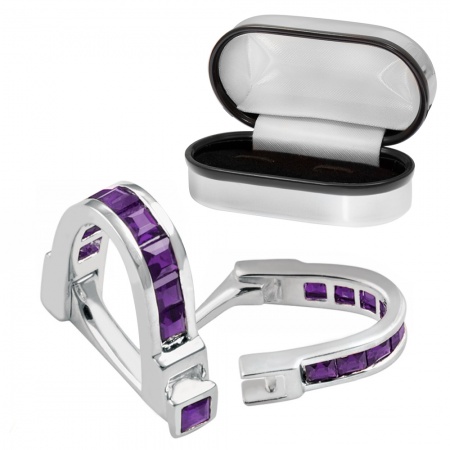 Amethyst Wrap Around Cufflinks, 925 Sterling Silver Hallmarked (can be personalised)