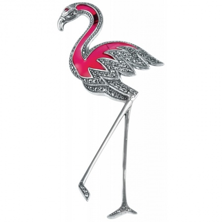 Pink Flamingo Brooch, Enamel & Sterling Silver