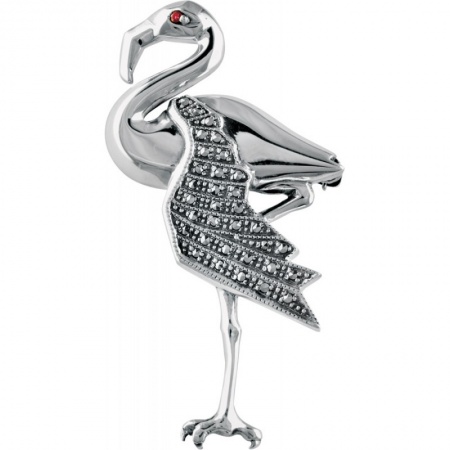 Flamingo Brooch, Sterling Silver & Red Crystal