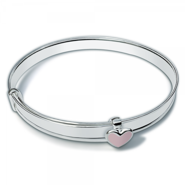Personalised Pink Heart Sterling Silver Babies Bangle - Engraving Available