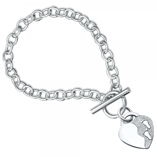 Footprints in the Sand Bracelet, Sterling Silver, T-Bar, Toggle Style 7.5 inches (19cm) Women's