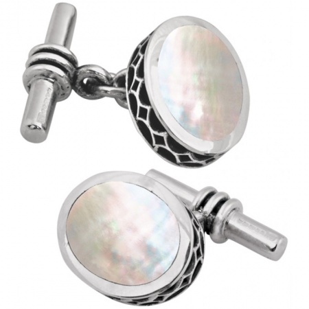 Mother of Pearl Lattice Cufflinks Oval, Sterling Silver (Engraving Available)