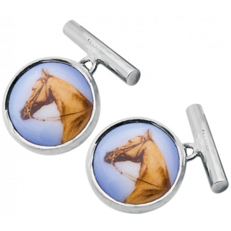 Horse's Head Cufflinks, Colour Enamel & Sterling Silver (Engraving Available)
