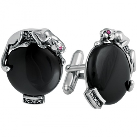 Panther Cufflinks, Onyx & Sterling Silver (Engraving Available) XOP