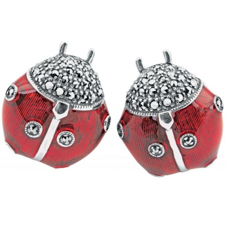 Ladybird Cufflinks, Enamel, Marcasite & Sterling Silver (Engraving Available)
