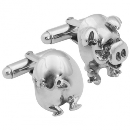 Pig Back & Front Cufflinks, Sterling Silver (Engraving Available)