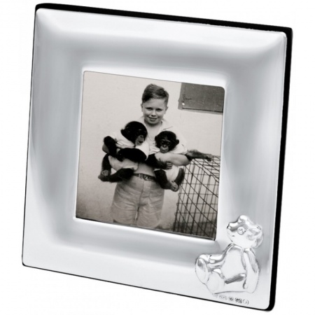 Teddy Bear Photo Frame, Embossed Sterling Silver (Engraving Available)