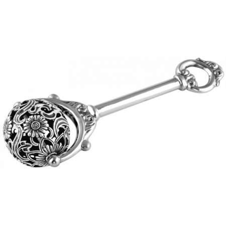Victorian Style Babies Rattle, Sterling Silver, Filigree Ball (can be personalised)