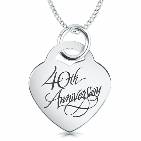 40th Anniversary Necklace, Personalisation Available, Sterling Silver, Heart Shaped