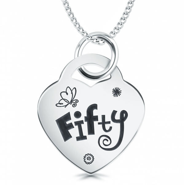 Fifty Necklace, Personalised, Sterling Silver, 50th Birthday