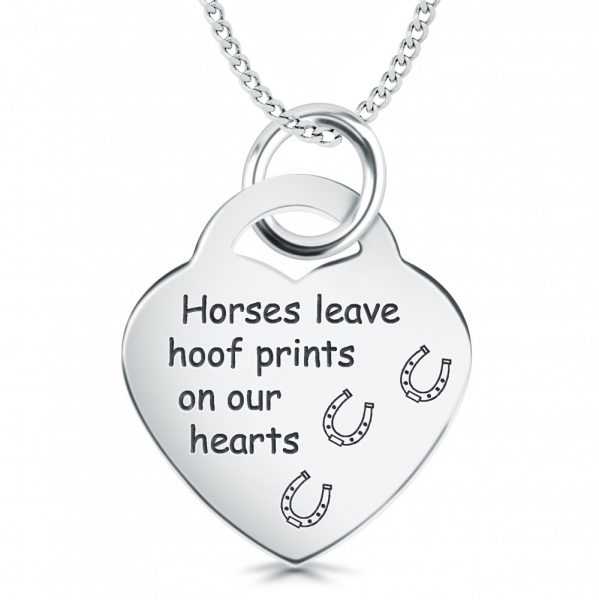 Horses Leave Hoof Prints on our Hearts Necklace, Personalised, 925 Sterling Silver