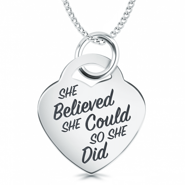 She Believed She Could, So She Did Necklace, Personalised, Sterling Silver, Graduation