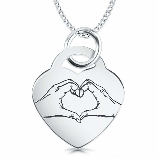 Heart Hands Heart Necklace, Personalised, 925 Sterling Silver