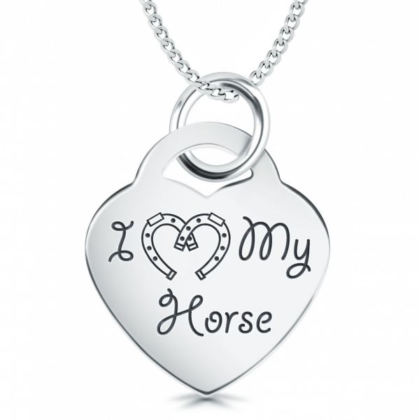 I Love My Horse Necklace Personalised / Engraved, 925 Sterling Silver