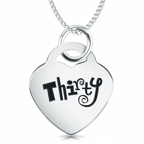 30th Thirty Birthday Heart Necklace/ Pendant - 925 Silver Personalised/ Engraved