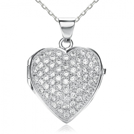 Pave-Set Front Heart Locket, Personalised, J*Jaz 925 Sterling Silver