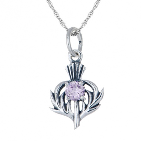 June Birthstone Scottish Thistle Sterling Silver Necklace