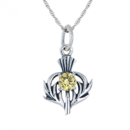November Birthstone Scottish Thistle Sterling Silver Necklace